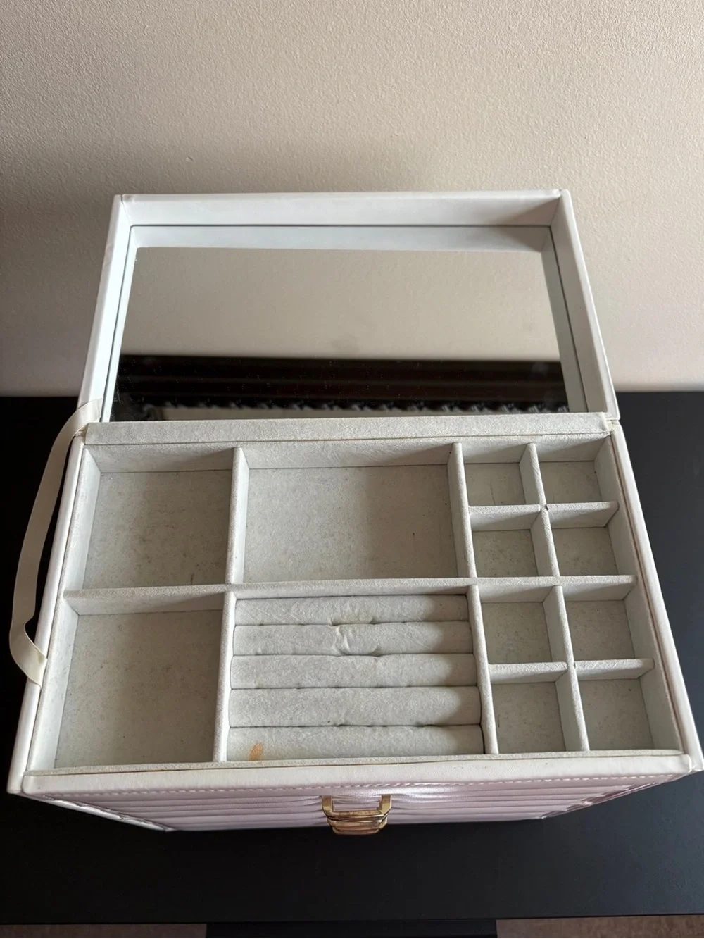 Vlando 6 Tier White Jewelry Box With Gold Hardware and Mirror